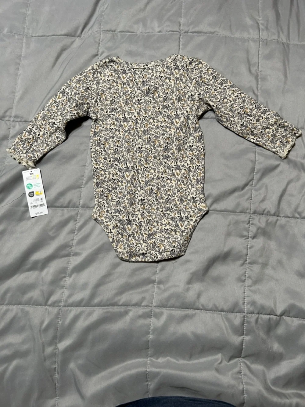 Carter's Long-Sleeve Floral Baby One-Piece in Cream and Gray